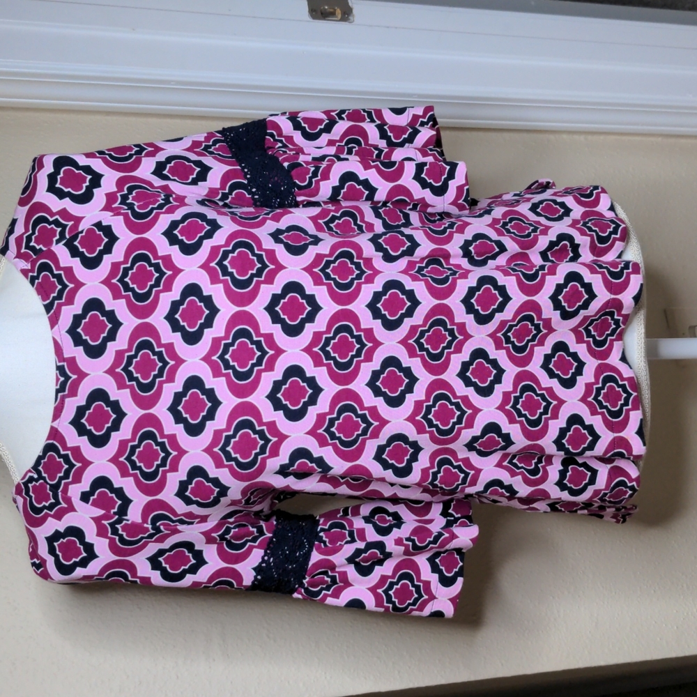 Small, purple and navy Crown and Ivy bell sleeved top
